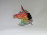 Unicorn Keychain -- acrylic -- Pink Holographic Glitter --