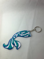 MERMAID TAIL Keychain-- blue -- black holographic --  FUN keychain