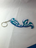 MERMAID TAIL Keychain-- blue -- black holographic --  FUN keychain