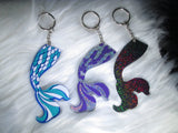 MERMAID TAIL Keychain-- blue -- black holographic --  FUN keychain