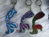 MERMAID TAIL Keychain-- blue -- black holographic --  FUN keychain