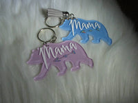 MamaBear Keychain -- acrylice keychain -- Teal and white keychain