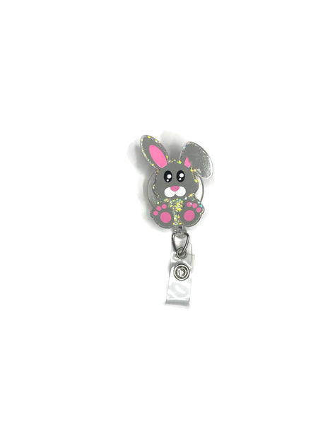 Sitting bunny badge reel — Easter badge reel — Easter nurse gifts